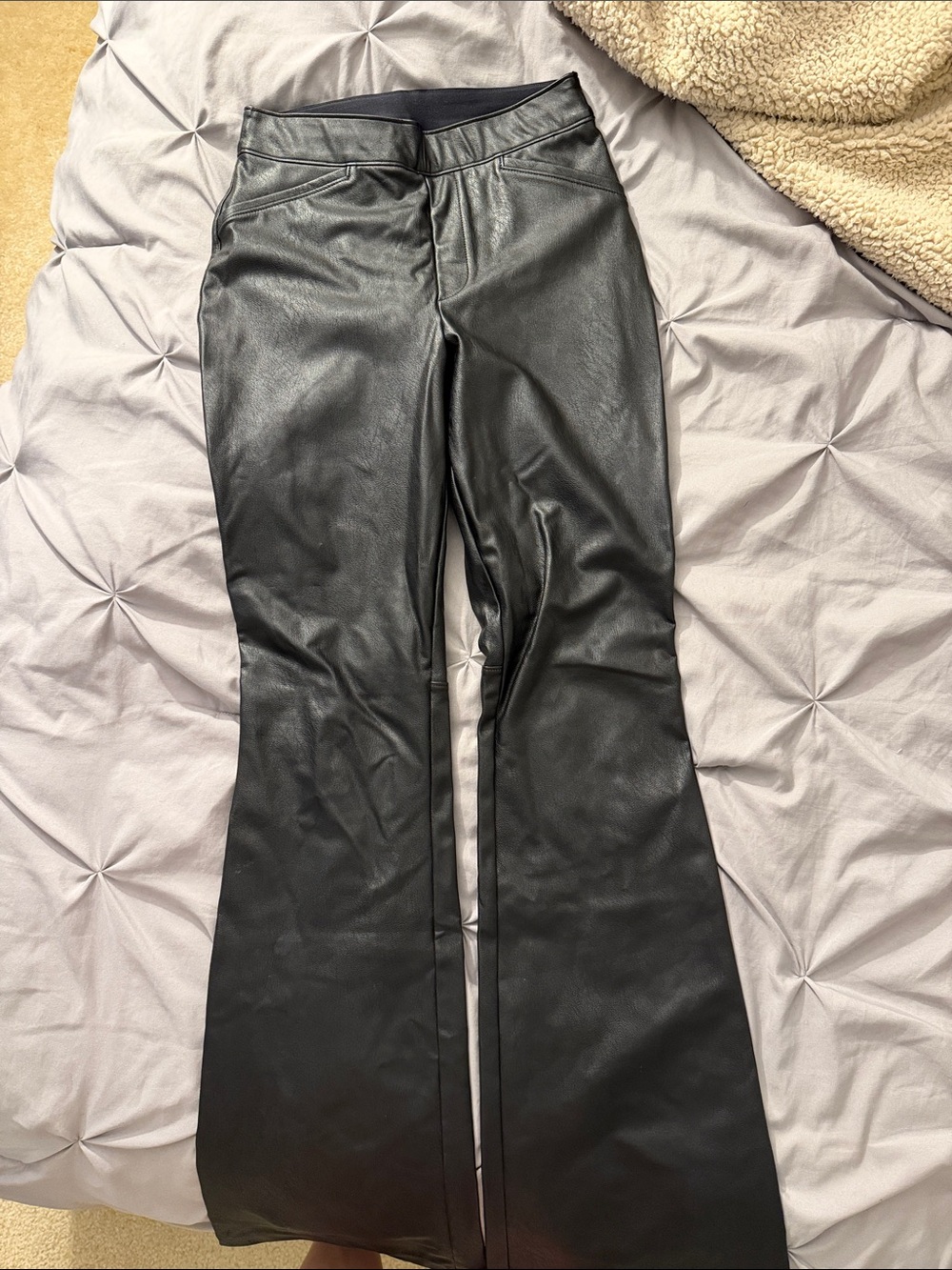 SPANX Black Faux Leather Flare Pants